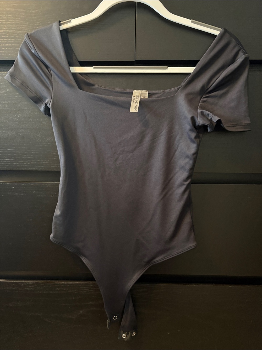 Second Skin Overalls Short Sleeve Scoop Neck Bodysuit - Charcoal